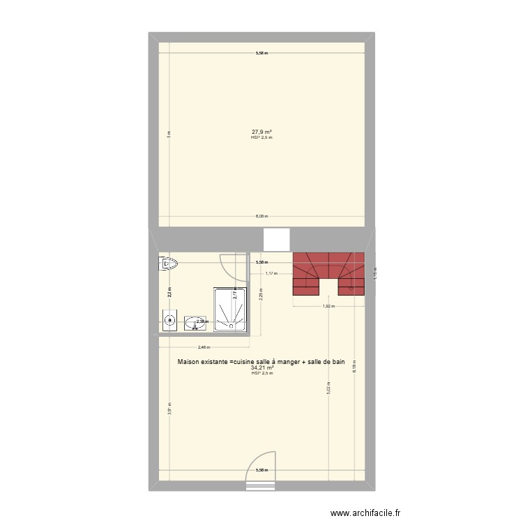 maison grantou. Plan de 2 pièces et 62 m2
