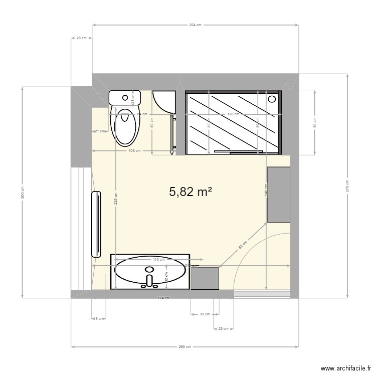 PROJET SALLE DE BAIN 6. Plan de 1 pièce et 6 m2