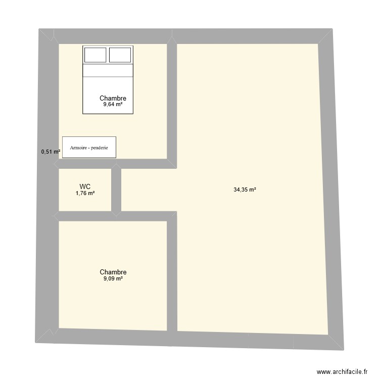 appartement. Plan de 5 pièces et 55 m2