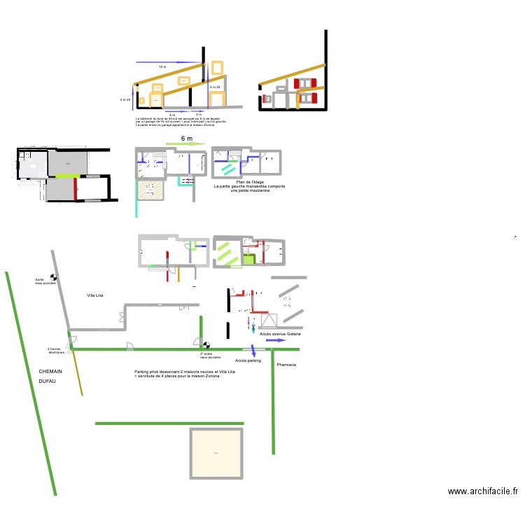 3 garages rez de chaussee. Plan de 8 pièces et 92 m2