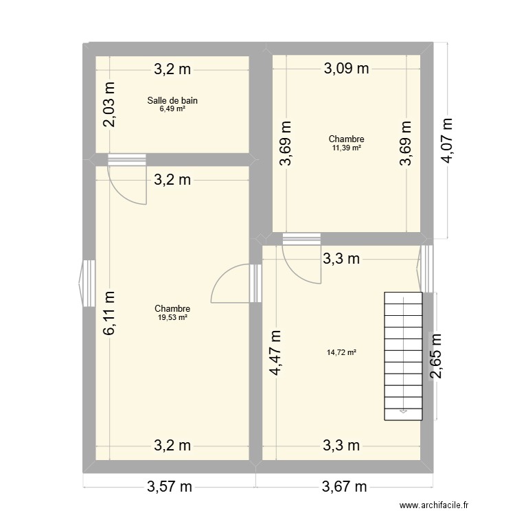 mam chambre. Plan de 4 pièces et 52 m2