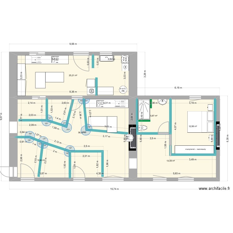 Future Pension - Prises de courant. Plan de 6 pièces et 103 m2