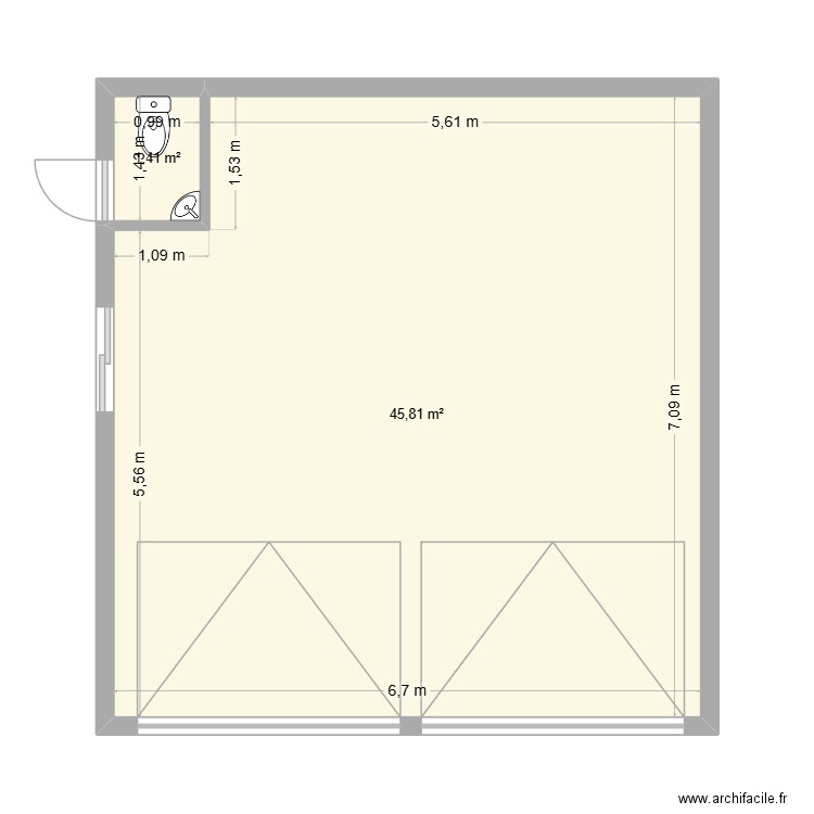garage dimension. Plan de 2 pièces et 47 m2