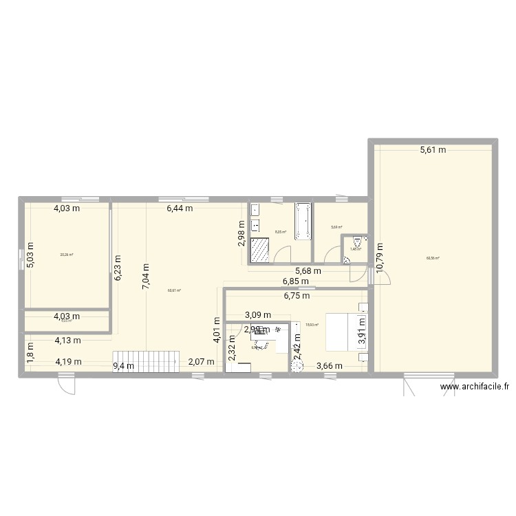 Maison ok. Plan de 9 pièces et 187 m2