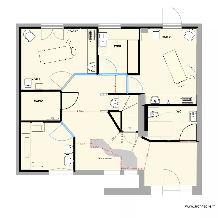 Leroux Sc&eacute;nario Futur Borne Accueil. Plan de 4  et 102 m²