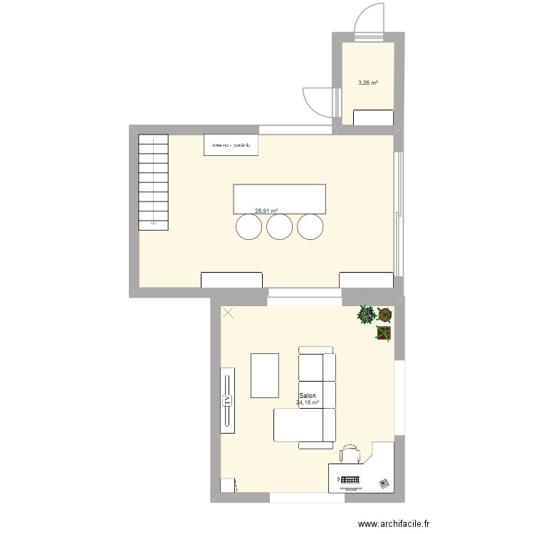 Maison. Plan de 3 pièces et 56 m2