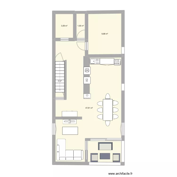 Etage avant 2e solution. Plan de 5  et 64 m²