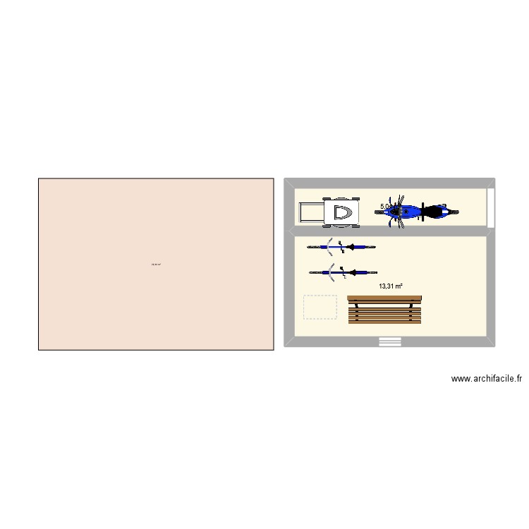 cabane. Plan de 2 pièces et 18 m2