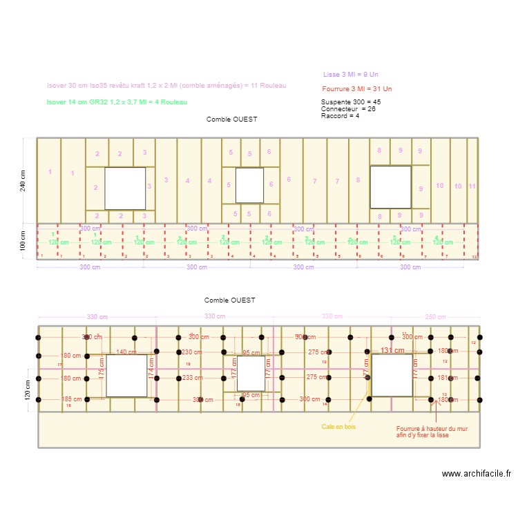 PLAN ISOLATION COMBLE 2. Plan de 3 pièces et 84 m2