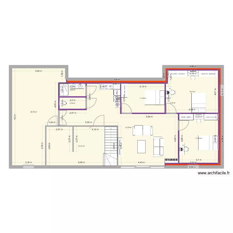 Laurent & Jess. Plan de 9  et 165 m²