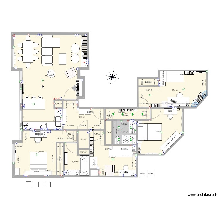 Dulac 10. Plan de 15 pièces et 110 m2