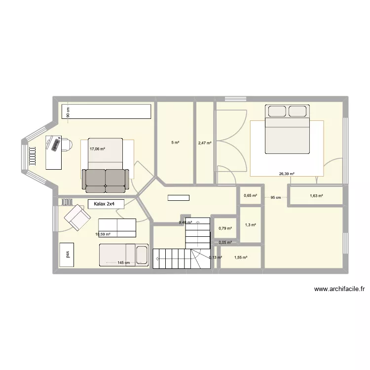 Querbes N2 meubl&eacute;. Plan de 13 Pièces et 77 m²
