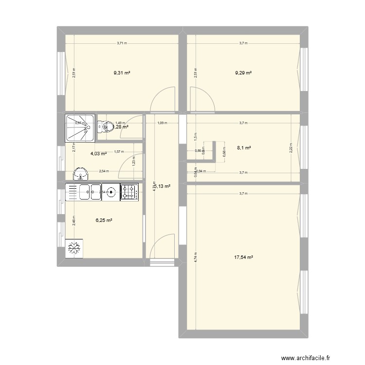 Appart Habitarelle v2. Plan de 8 pièces et 61 m2