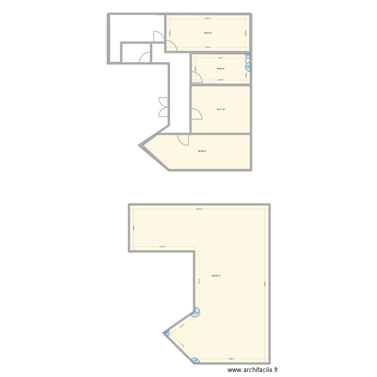 local 90. Plan de 5 pièces et 143 m2
