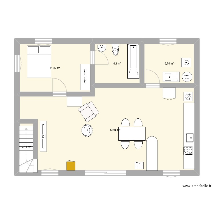 rez de jardin. Plan de 5 pièces et 70 m2