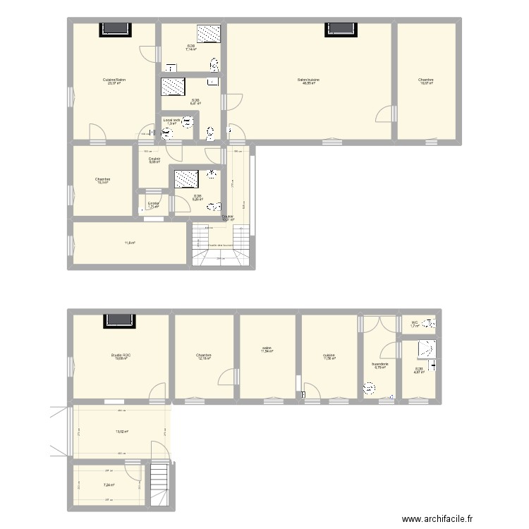 1er étage chateaudun. Plan de 21 pièces et 236 m2