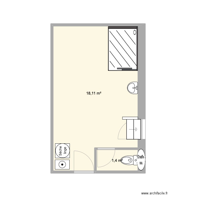 extension. Plan de 2 pièces et 20 m2