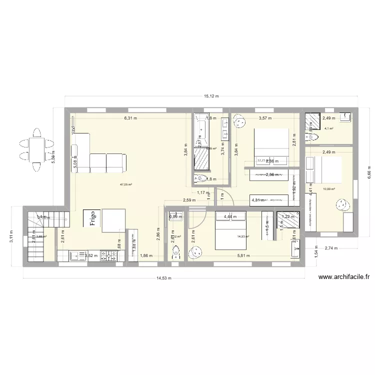 MAISON EMILIE AVEC STUDIO ANNEXE bis. Plan de 8  et 107 m²