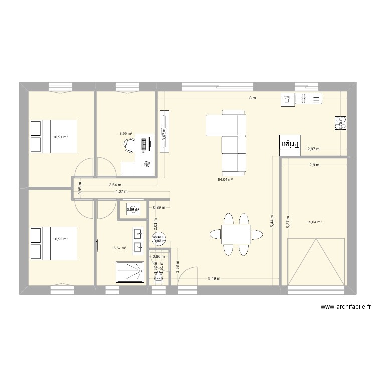 85m2 avec garage. Plan de 7 pièces et 107 m2