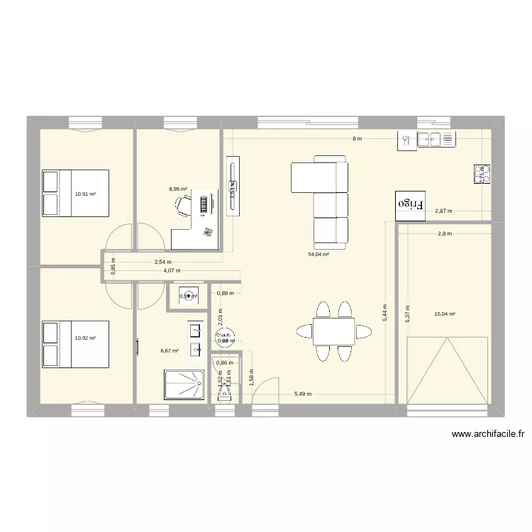 85m2 avec garage. Plan de 
