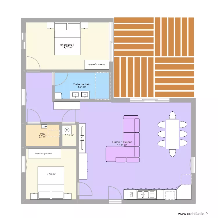 David Plan en L. Plan de 6  et 80 m²
