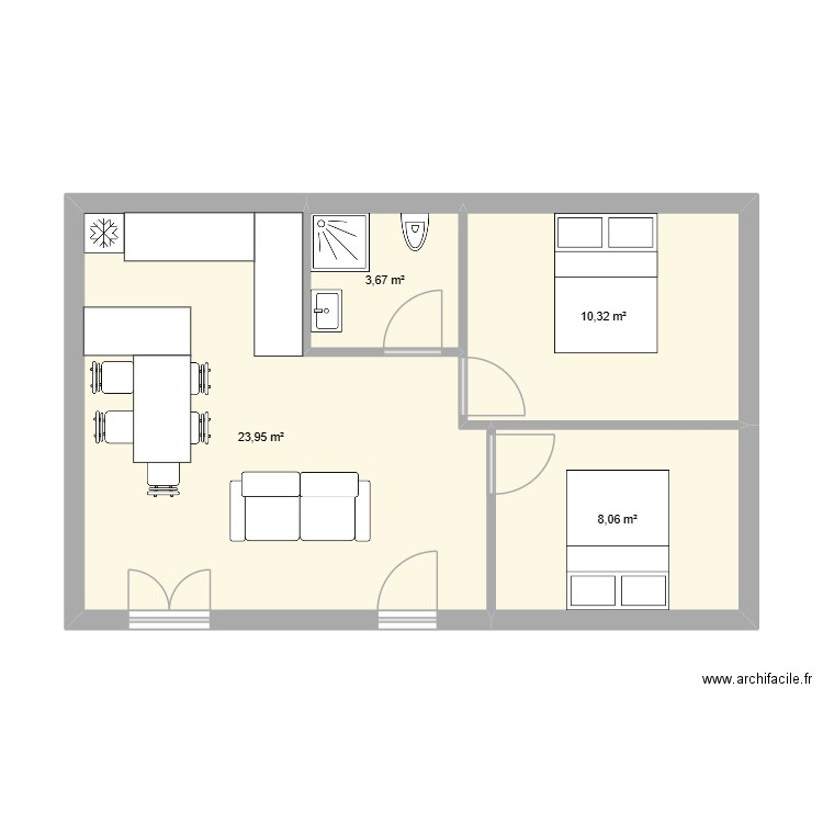Maison cave. Plan de 4 pièces et 46 m2
