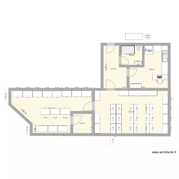 PLAN LOCAL COMMERCIAL simultation 2. Plan de 6  et 90 m²