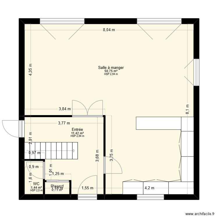 verbaere. Plan de 4 pièces et 64 m2