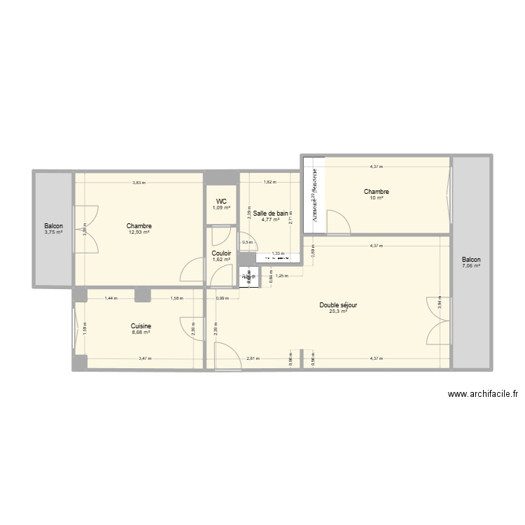 COUSSEDIERE 3 PIECES. Plan de 14 pièces et 76 m2
