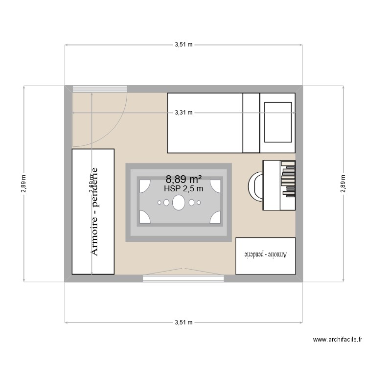 CHAMBRE GAB1. Plan de 1 pièce et 9 m2
