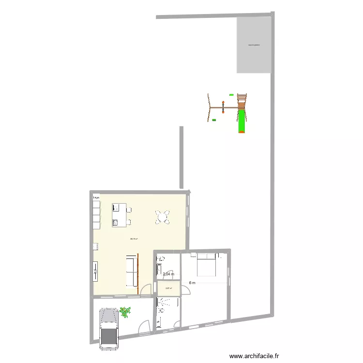Suzana 2. Plan de 2 pièces et 61 m²