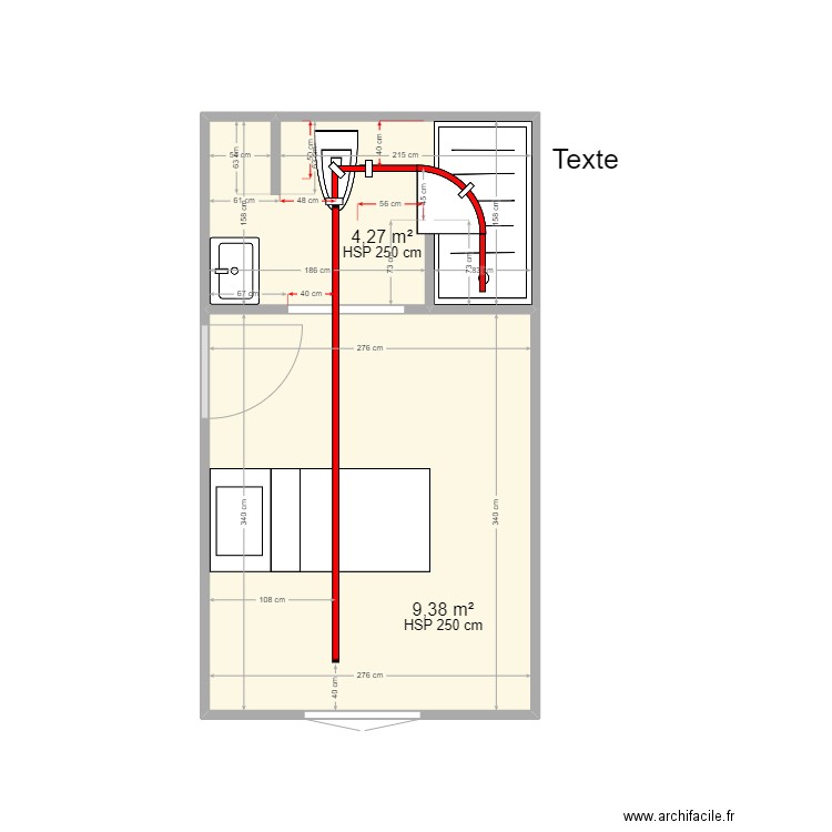 BENESSE DOUCHE. Plan de 2 pièces et 14 m2