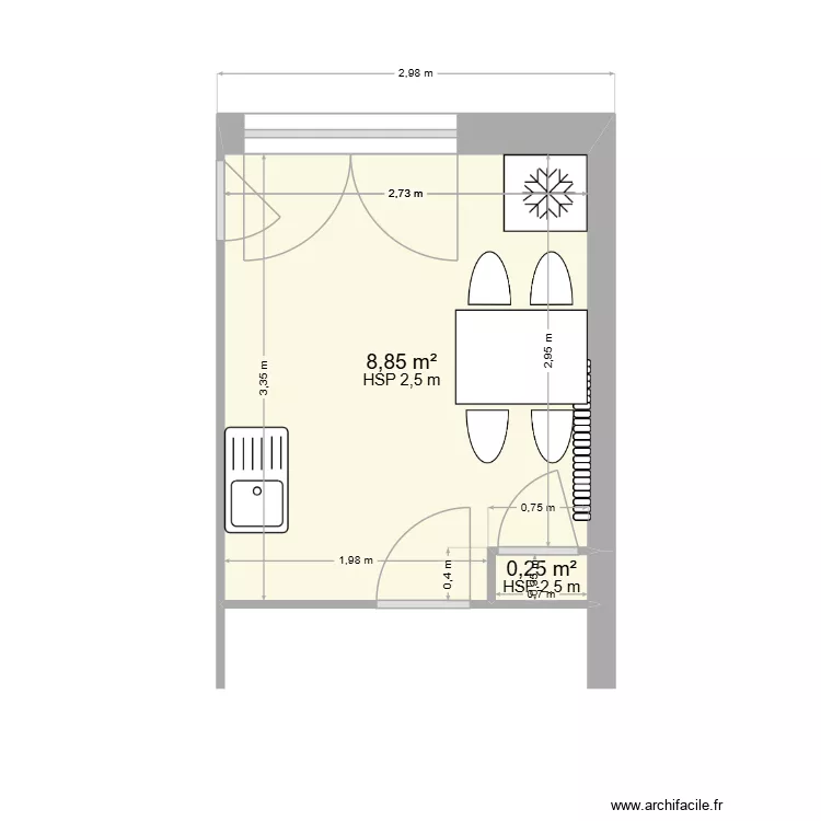 3 - M. Sandie à Valence - Cuisine meublé. Plan de 2 et 9 m² 3 - M. Sandie à Valence - Cuisine meublé. Plan de 2 et 9 m²