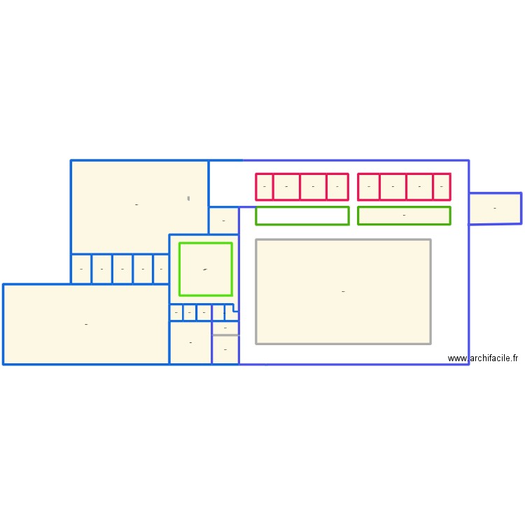 GYMNASE. Plan de 28 pièces et 5544 m2