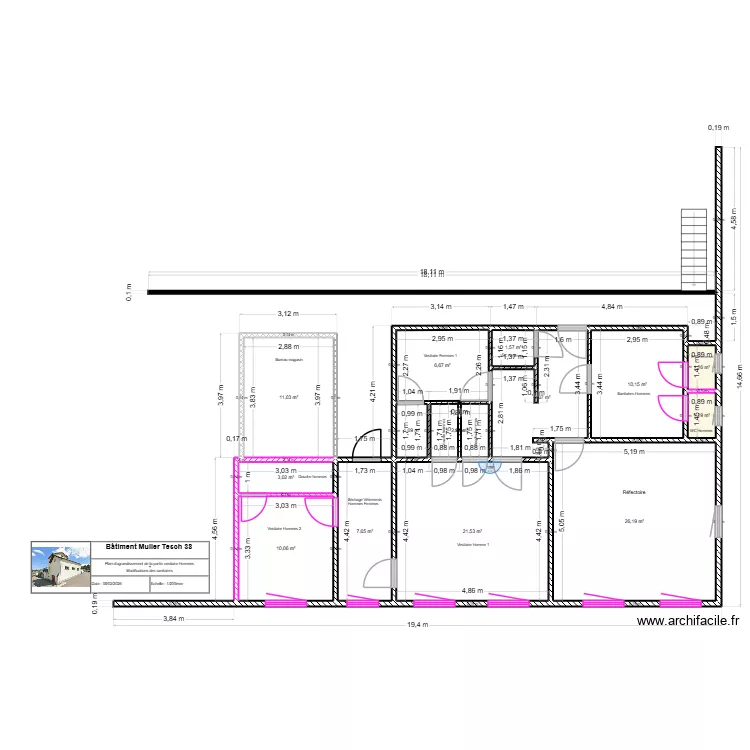 Muller tech commun Agrandissement avec designation des ieux. Plan de 14  et 115 m²