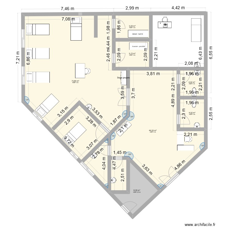 ait baha. Plan de 7 pièces et 146 m2