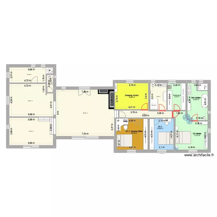 CRUYES - SDB dans Ch 4_WC supprimé V1. Plan de 13 Pièces et 196 m² CRUYES - SDB dans Ch 4_WC supprimé V1. Plan de 13 Pièces et 196 m²