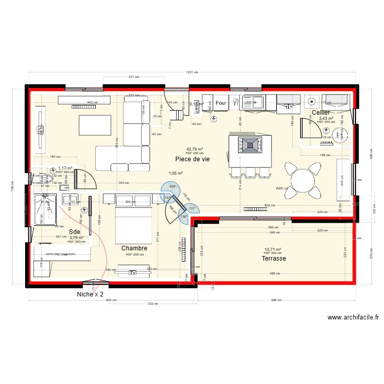 SCI CALA - PLANS CELLULE ETAGE - N°3 - CUISINE. Plan de 9 pièces et 151 m2