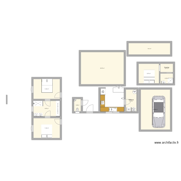 Maison Métairies. Plan de 11 pièces et 118 m2