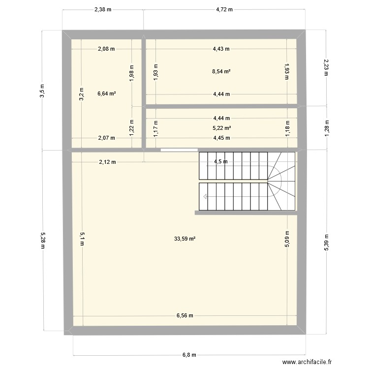 chalet. Plan de 4 pièces et 54 m2