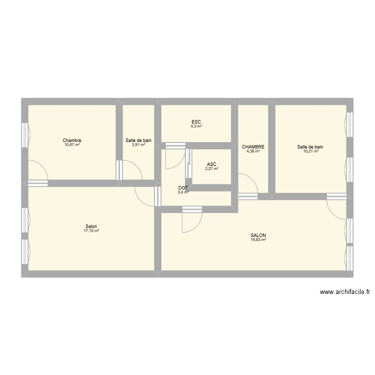 R+1. Plan de 9 pièces et 76 m2