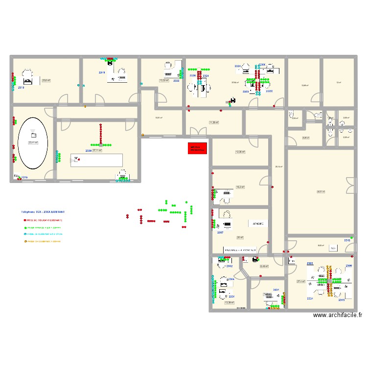 TVE_ADMIN_RDC. Plan de 27 pièces et 402 m2