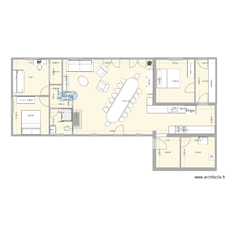 242 v2. Plan de 10 pièces et 113 m2