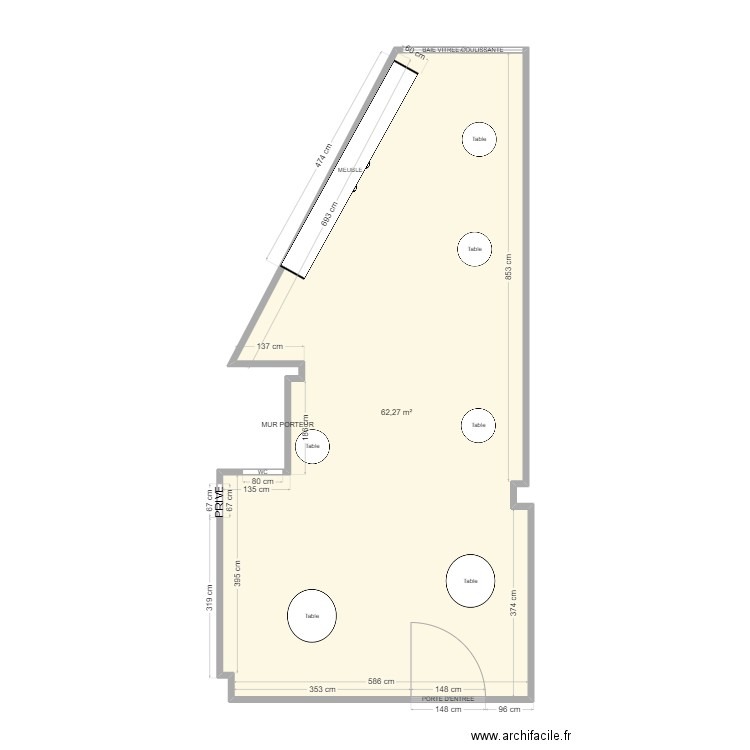 LE BAILLY. Plan de 1 pièce et 62 m2