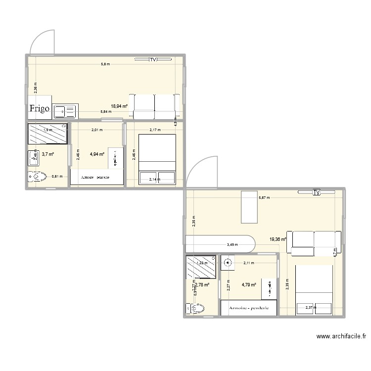 bungalow. Plan de 6 pièces et 55 m2