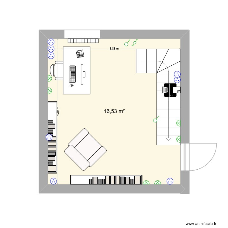 Bureau. Plan de 1 pièce et 17 m2