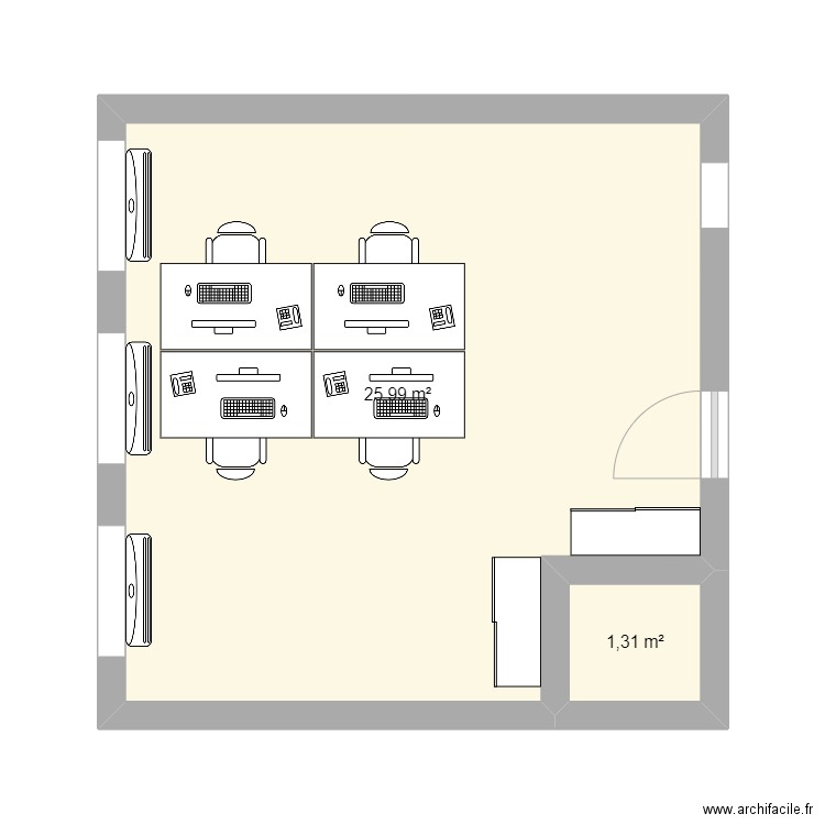 Plan 4 e Recours. Plan de 2 pièces et 27 m2