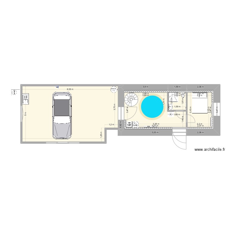 sous sol projet. Plan de 6 pièces et 65 m2