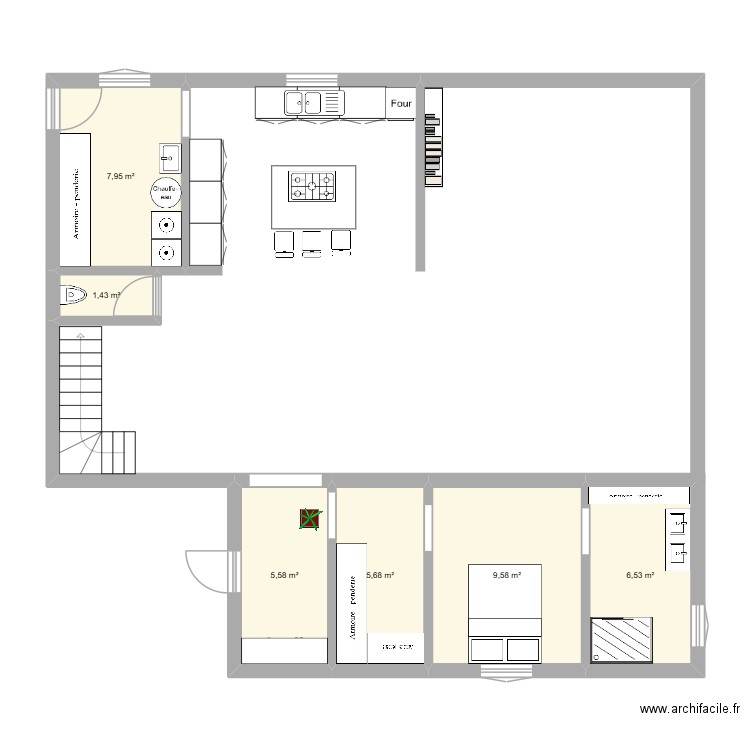 plan maison 1. Plan de 6 pièces et 37 m2