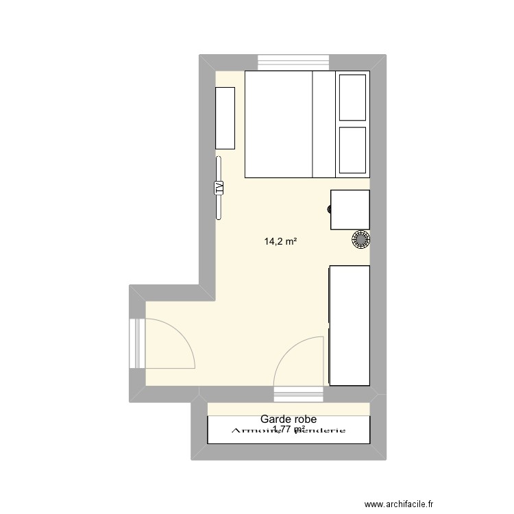 Chambre de Laurie Eve. Plan de 2 pièces et 16 m2